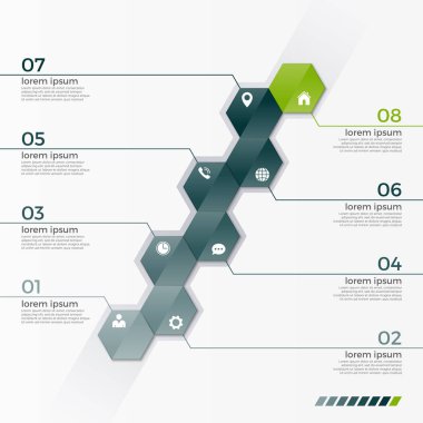 Vektör Infographic Şablon 8 altıgenler ile 