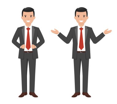 Bir genç çizgi film tarzı gülümseyen iş adamı vektör çizim