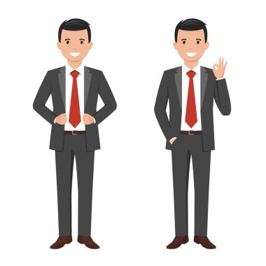 Bir genç çizgi film tarzı gülümseyen iş adamı vektör çizim