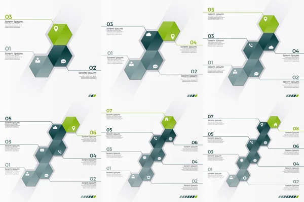 Zestaw 3-8 opcja wektora infographic szablonów z sześciokątów 6 — Wektor stockowy