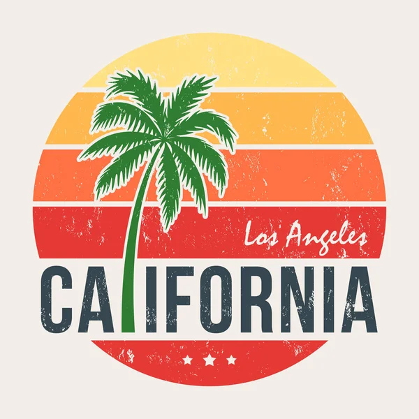 California tee print con palmera de estilo — Vector de stock