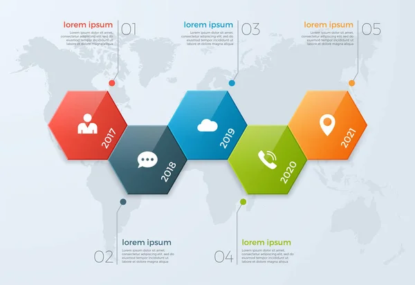 Χρονολόγιο πρότυπο γράφημα γραφήματος με 5 επιλογές — Διανυσματικό Αρχείο