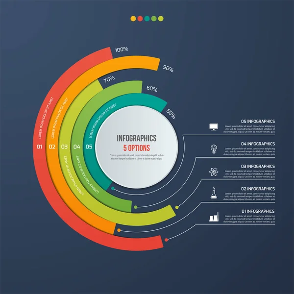 Ontwerp met cirkel informatieve infographic met 5 opties — Stockvector