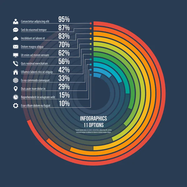 Bilgilendirici Infographic daire grafik 11 seçenekleri. — Stok Vektör