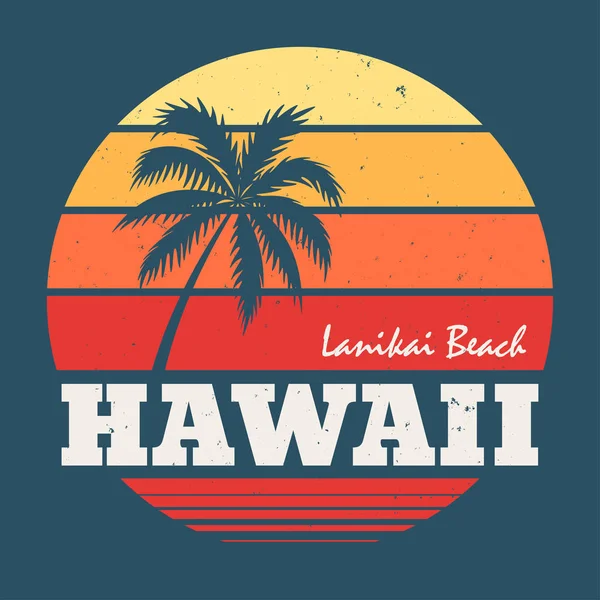 Hawaii Lanikai spiaggia tee stampa con palma — Vettoriale Stock