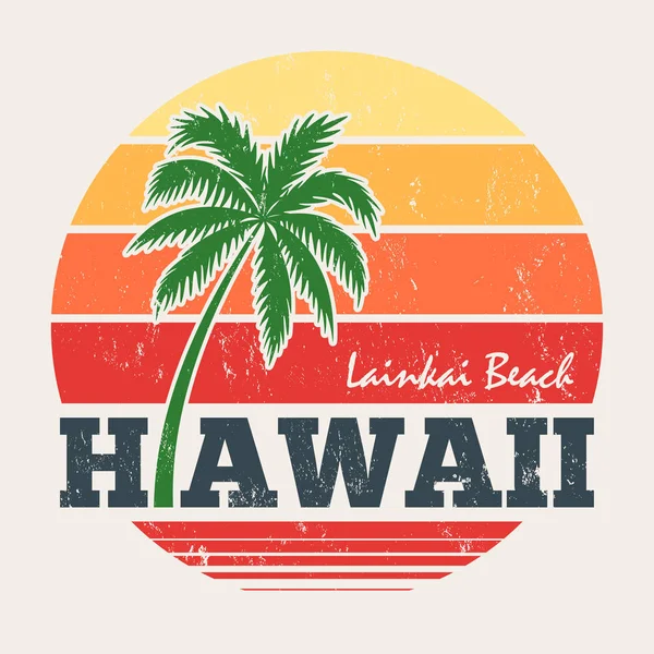 Hawaii Lanikai spiaggia tee stampa con palma — Vettoriale Stock