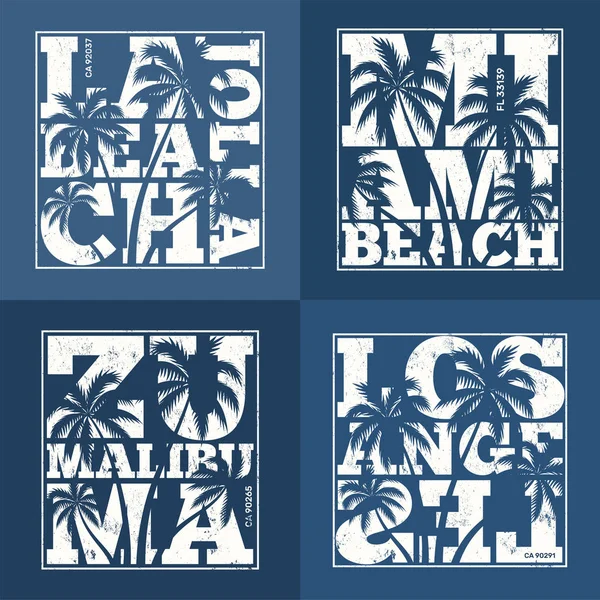 Conjunto de diseños de camisetas de resorts estadounidenses. Ilustración vectorial . — Archivo Imágenes Vectoriales