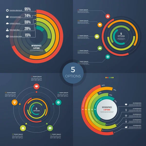 Conjunto de gráficos de infografía círculo de presentación vectorial 5 opciones — Archivo Imágenes Vectoriales