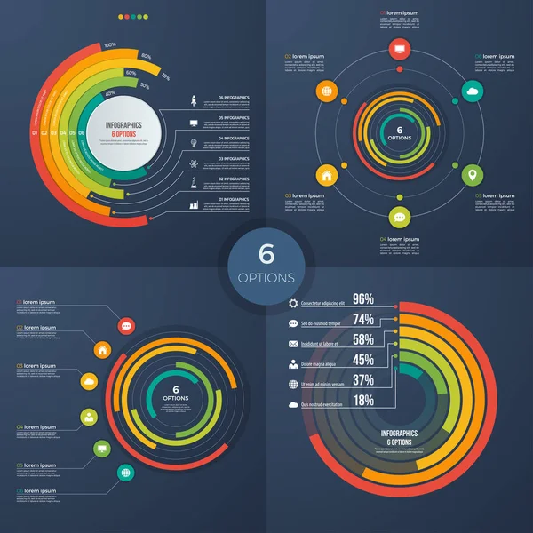 Σύνολο διάνυσμα παρουσίαση κύκλο infographic διαγράμματα 6 επιλογές — Διανυσματικό Αρχείο