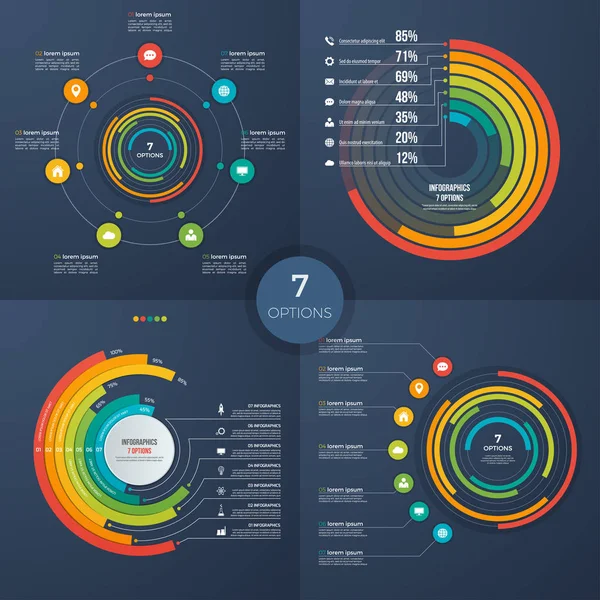 Vektör tanıtım daire Infographic grafikler 7 seçenek kümesi — Stok Vektör