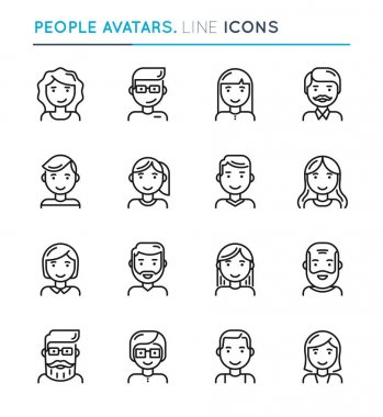 İnsanların avatarları ince Icon set satır. Düzenlenebilir kontur.