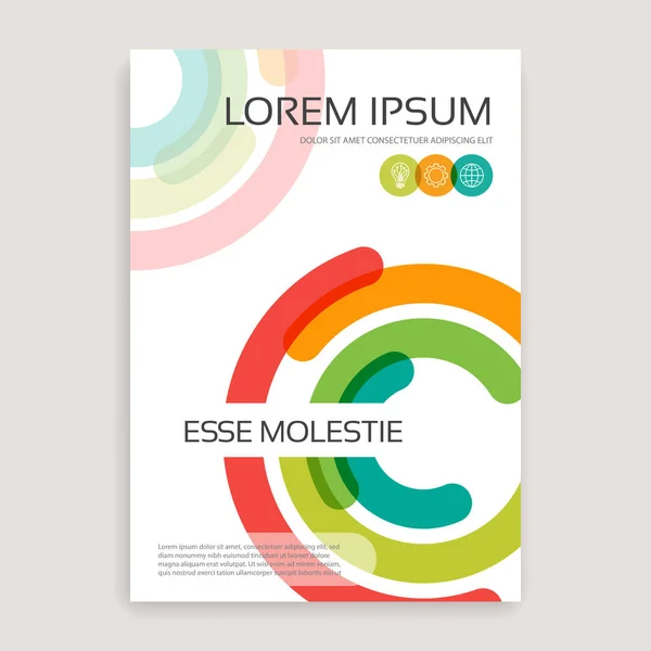 Informe anual folleto diseño cubierta con semirings multicolores — Vector de stock