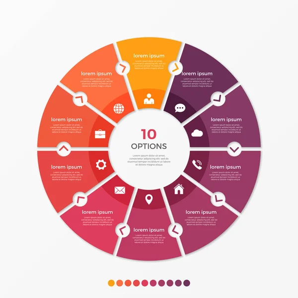 Kreisdiagramm-Infografik mit 10 Optionen — Stockvektor