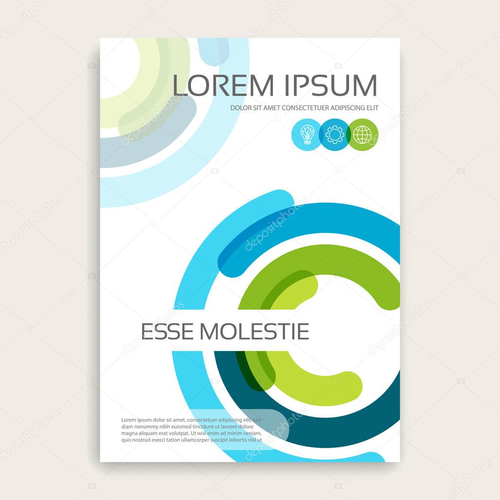 Annual report brochure design cover with multicolored semirings