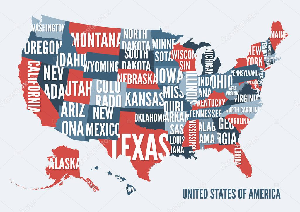 United  States of America map print poster design.