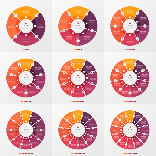 Daire grafiği Infographic şablonunun ile 4-12 seçenekleri ayarla — Stok Vektör