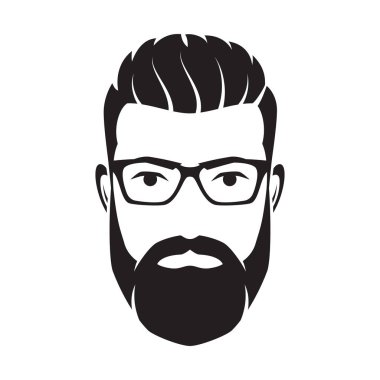 Sakallı erkekler yüz, hipster karakter. Vektör çizim.