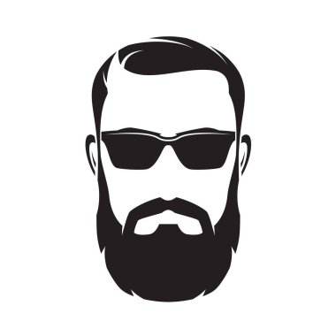 Sakallı erkekler yüz, hipster karakter. Vektör çizim.