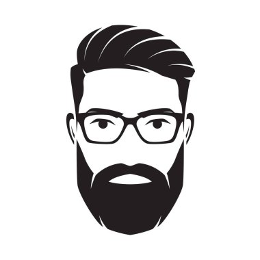 Sakallı erkekler yüz, hipster karakter. Vektör çizim.