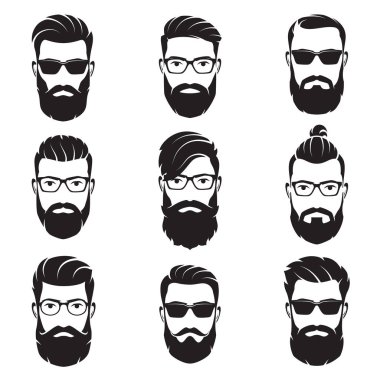 Vektör sakallı erkekler kümesi hipsters yüzler