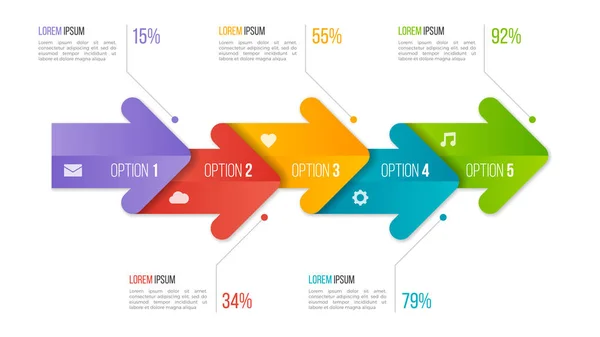 Χρονολόγιο πρότυπο γράφημα γραφήματος με βέλη. 5 επιλογές. — Διανυσματικό Αρχείο