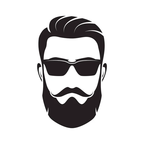 Faccia da uomo barbuto, personaggio hipster. Illustrazione vettoriale . — Vettoriale Stock