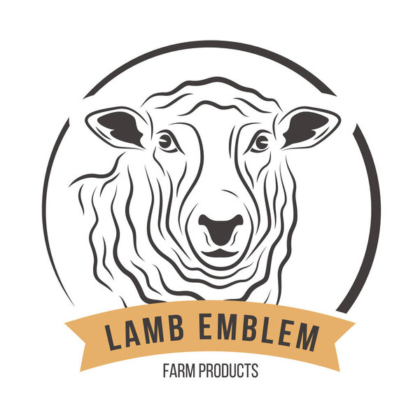 Lamb head silhouette emblem label. Vector illustration.