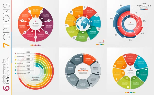 Coleção de 6 modelos de gráfico de círculo vetorial 7 opções . —  Vetores de Stock