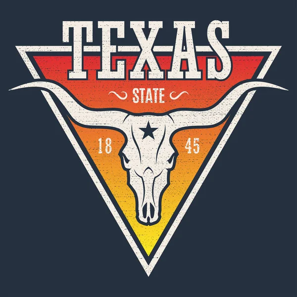 Estatus de Texas tee print con cráneo de cuerno largo . — Archivo Imágenes Vectoriales