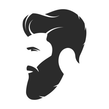 Sakallı adam, hippi tarzı. Moda siluet, avatar, amblemi,