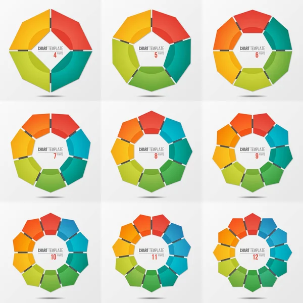 Conjunto de plantillas de diagrama de círculo poligonal con 4-12 partes — Archivo Imágenes Vectoriales