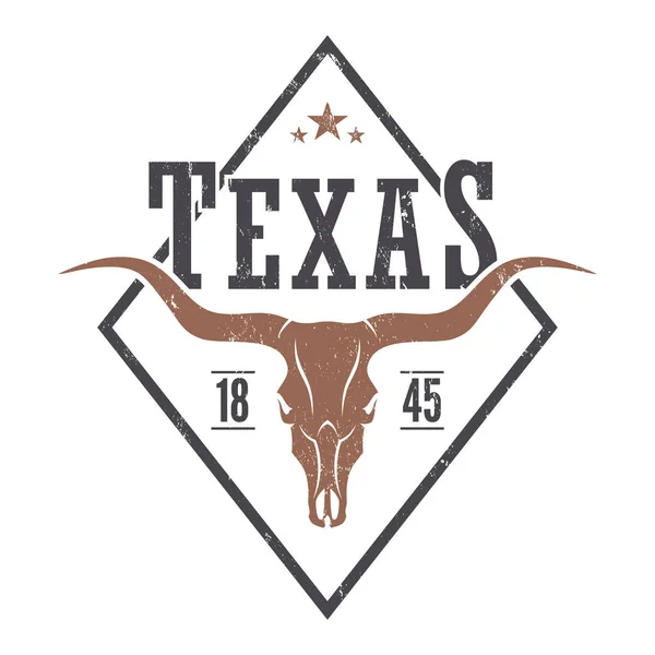 Estatus de Texas tee print con cráneo de cuerno largo . — Vector de stock
