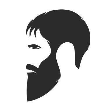 Sakallı bir adam, hippi tarzı silüeti. Kuaför Dükkanı amblemi.