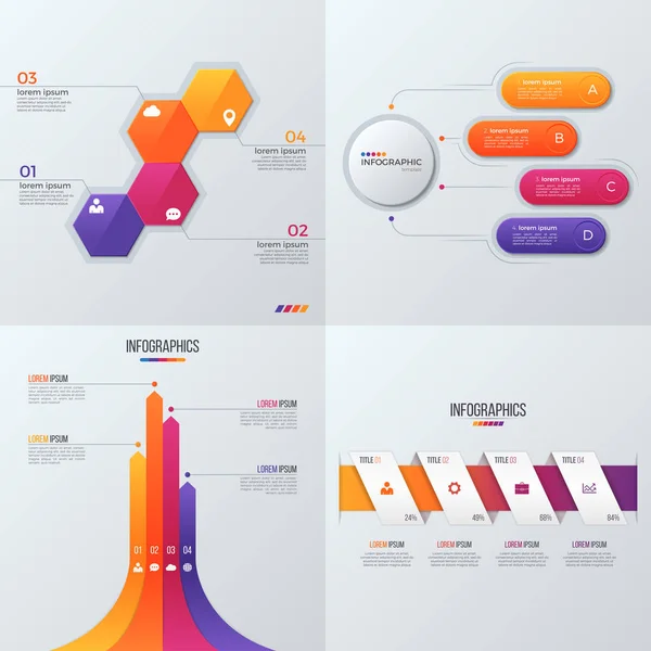 Sammlung von Vektorvorlagen für Infografiken mit 4 Optionen — Stockvektor