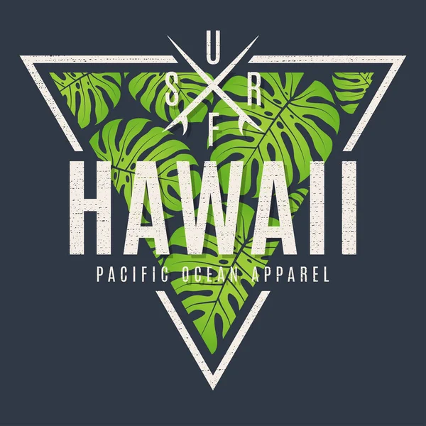 Hawaii tee print met met tropische bladeren — Stockvector