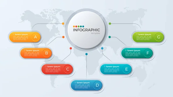 Presentazione business infografica modello con 7 opzioni. — Vettoriale Stock