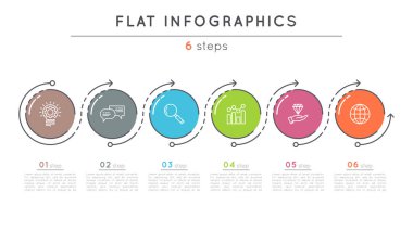 Düz stil 6 adımları zaman çizelgesi Infographic şablonu.