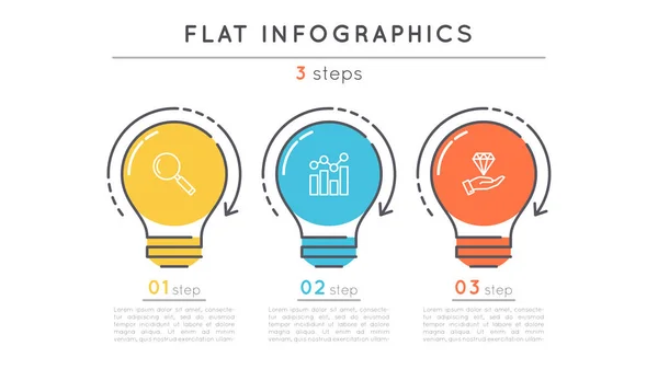 Vlakke 3 stappen tijdlijn infographic stijlsjabloon. — Stockvector