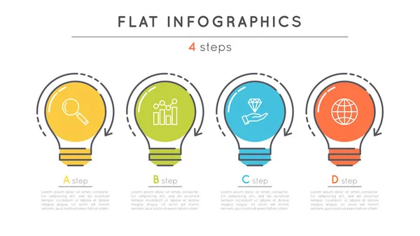 Platte 4 stappen tijdlijn infographic stijlsjabloon. — Stockvector