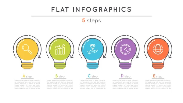 Plano estilo 5 pasos línea de tiempo plantilla de infografía . — Archivo Imágenes Vectoriales