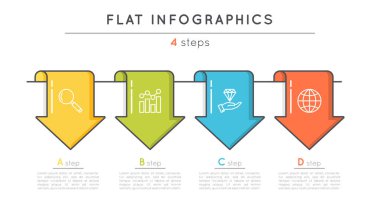 Düz stil 4 adımlar zaman çizelgesi Infographic şablonu. İnce çizgi busi