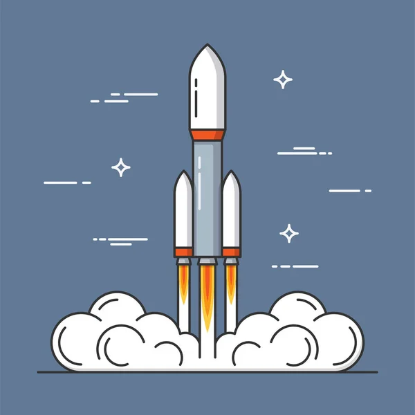 Launch of a rocket. Project start up. Thin line concept. — Stock Vector