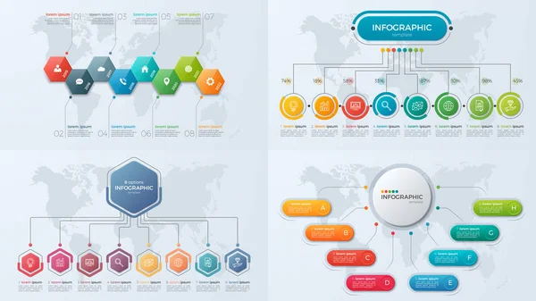 Conjunto de plantillas de infografía de negocios de presentación con 8 opciones — Vector de stock