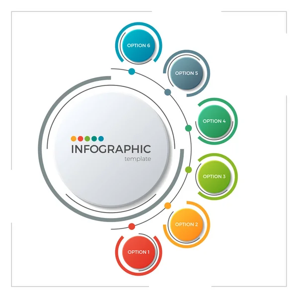 Modello infografico di diagramma circolare con 6 opzioni — Vettoriale Stock