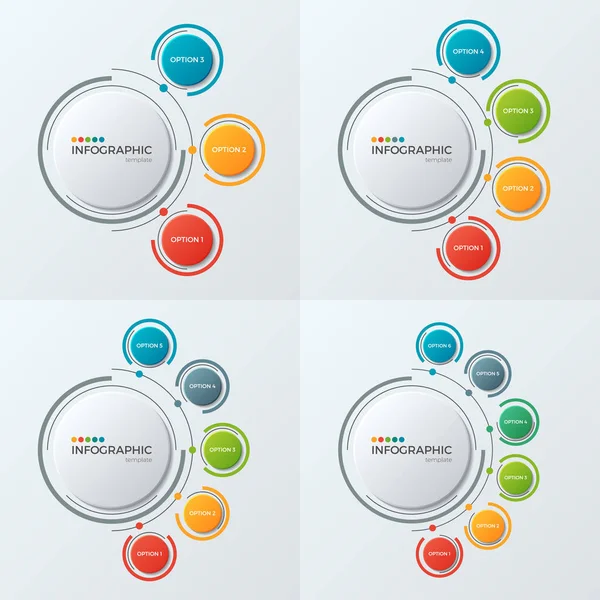 Plantillas infográficas de diagrama circular con 3-6 opciones para presentar — Vector de stock