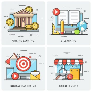 Online Bankacılık. E-öğrenme. Dijital pazarlama. Online mağaza. VEC