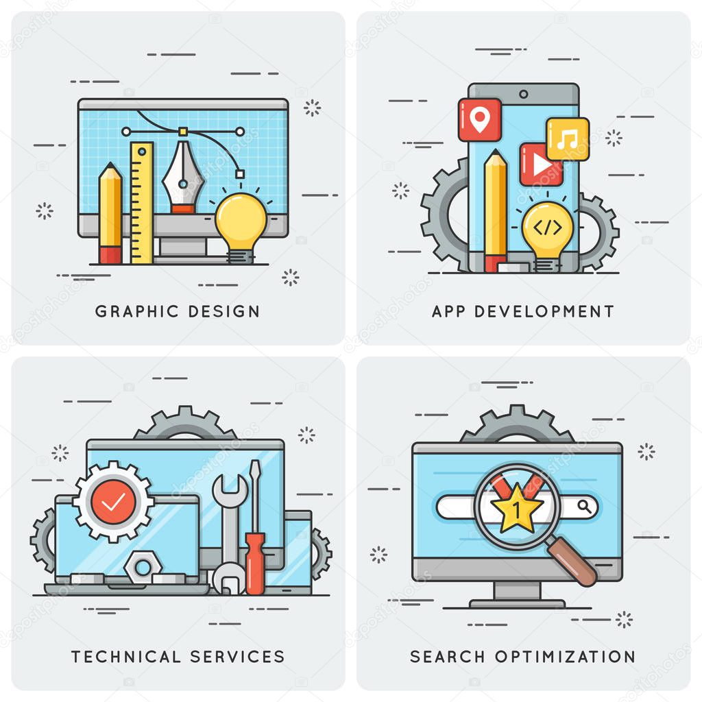 Graphic design. Mobile app development. Technical services. SEO