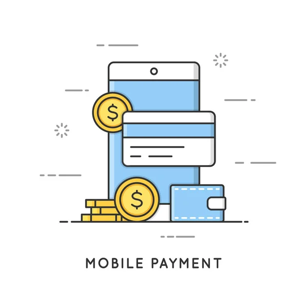 Mobile Payment, Online-Transaktionen und Banking. Flatline Art Style Konzept. editierbarer Schlaganfall. — Stockvektor