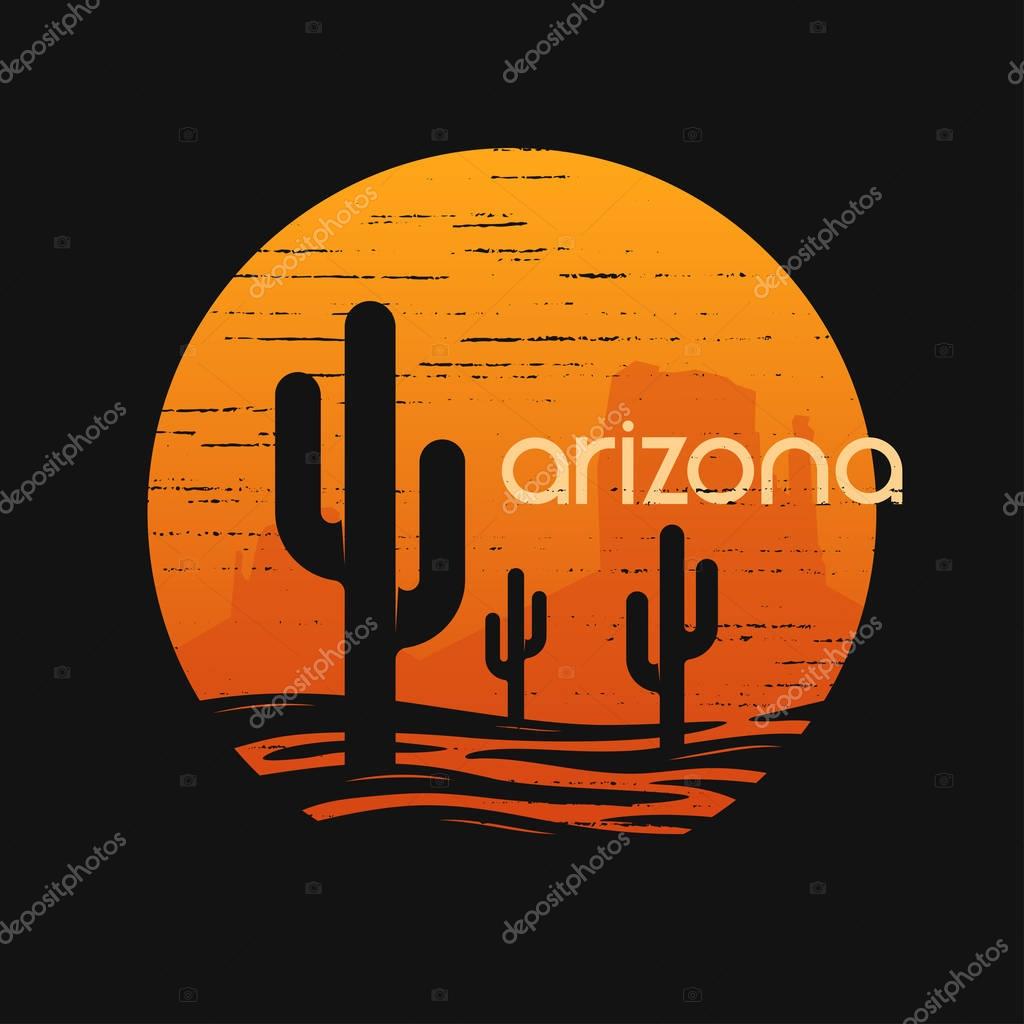 Landsape of Arizona state. T-shirt and apparel vector design, print, typography, poster, emblem.