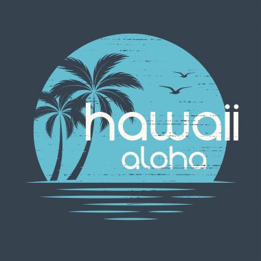 Hawaii günbatımı. T-shirt ve konfeksiyon vektör tasarım, baskı, typogra